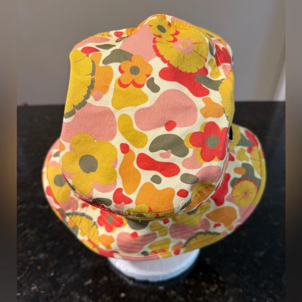 MAD Engine Retro Hippie Boho Flower Bucket Hat with Drawstring Cotton OS
